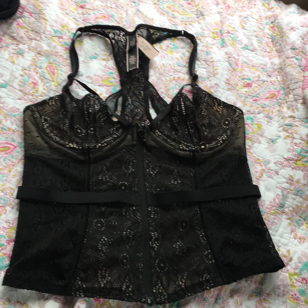 Black lingerie top corset zip up bralette